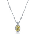 Yellow Oval Cubic Zirconia Halo Pendants 925 Sterling Silver Jewelry